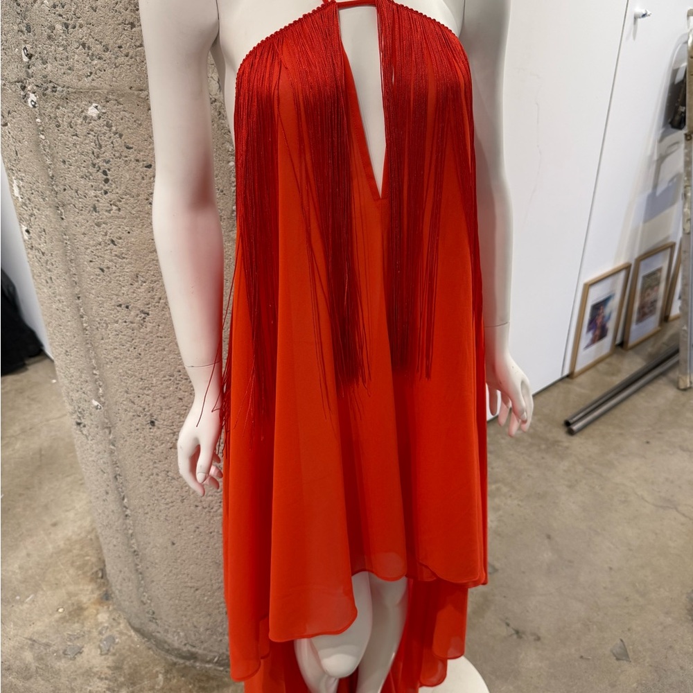 Elegant orange fringe Halter Dress - Picture 3 of 4